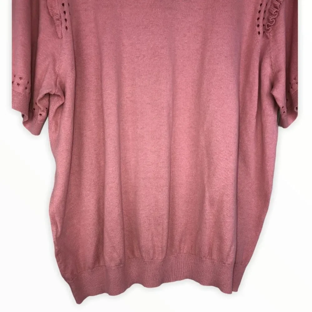 Kate Spade Light Pink Eyelet Ruffle Short Sleeve Sweater size XXL NWT Crew Neck